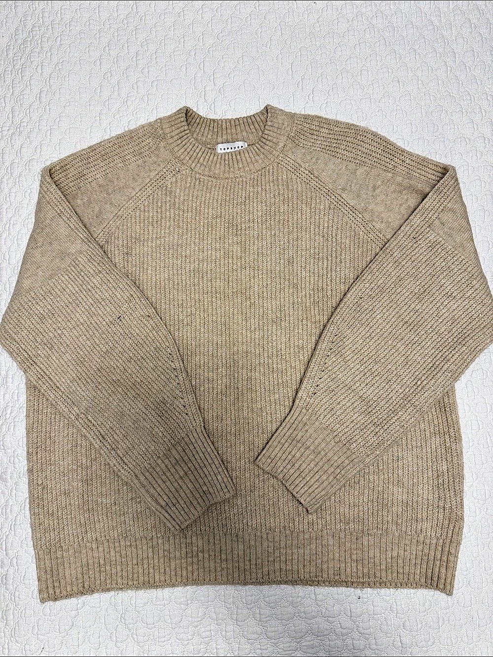 Topshop Ribbed Crewneck Sweater in Beige Size Medium
